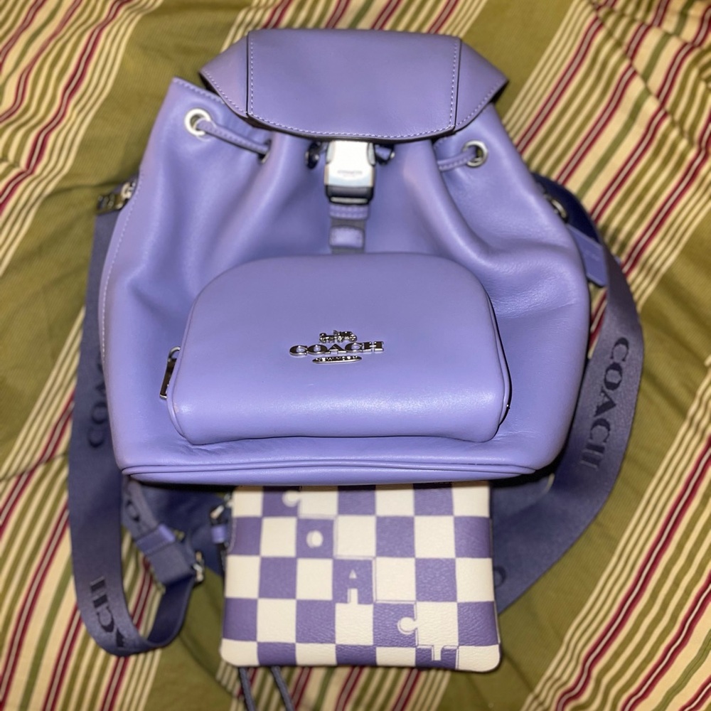 Purple Coach Pace Backpack with matching zip Wallet